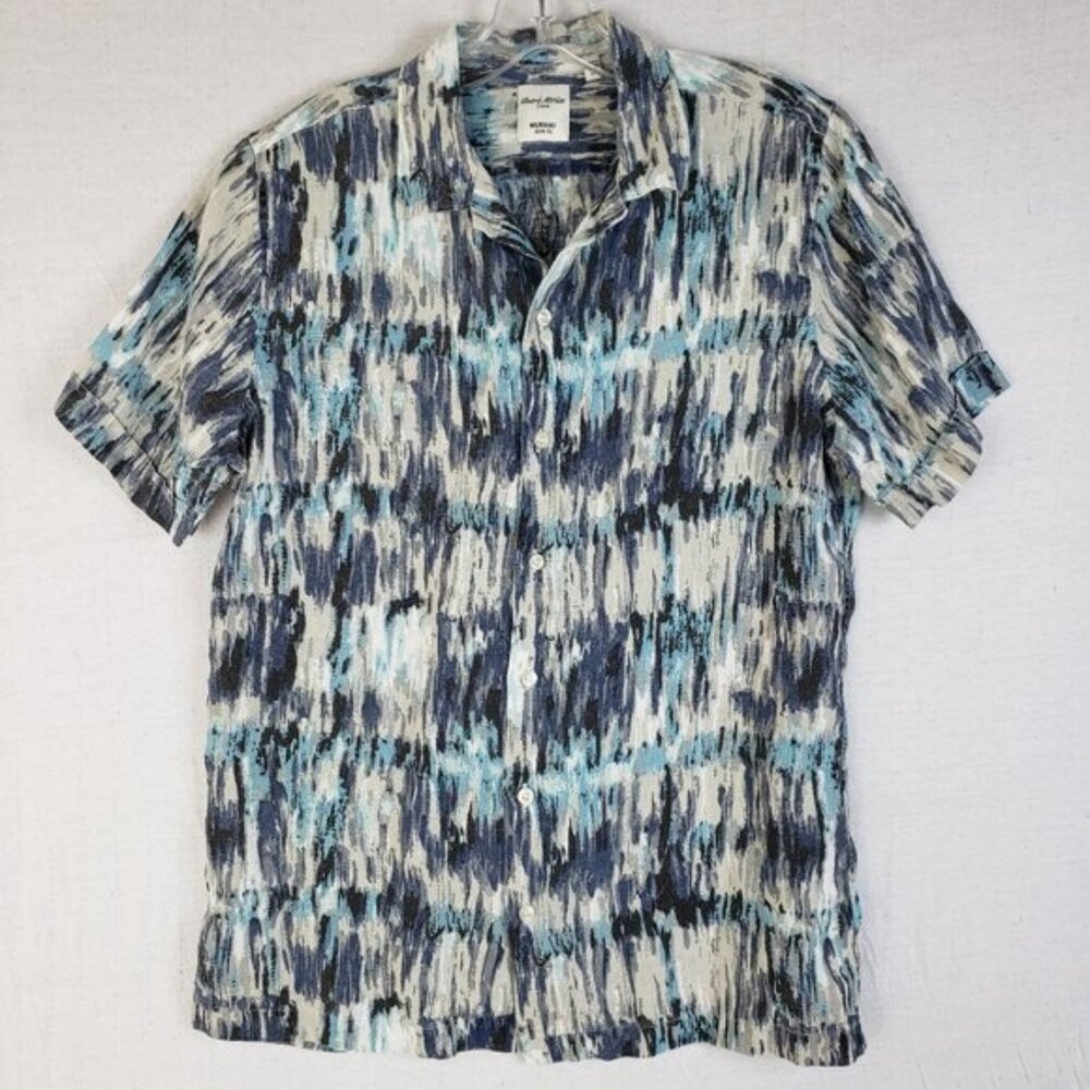 Baird McNutt Linen Shirt MURANO Slim Fit Short Sleeves Printed Men's size M